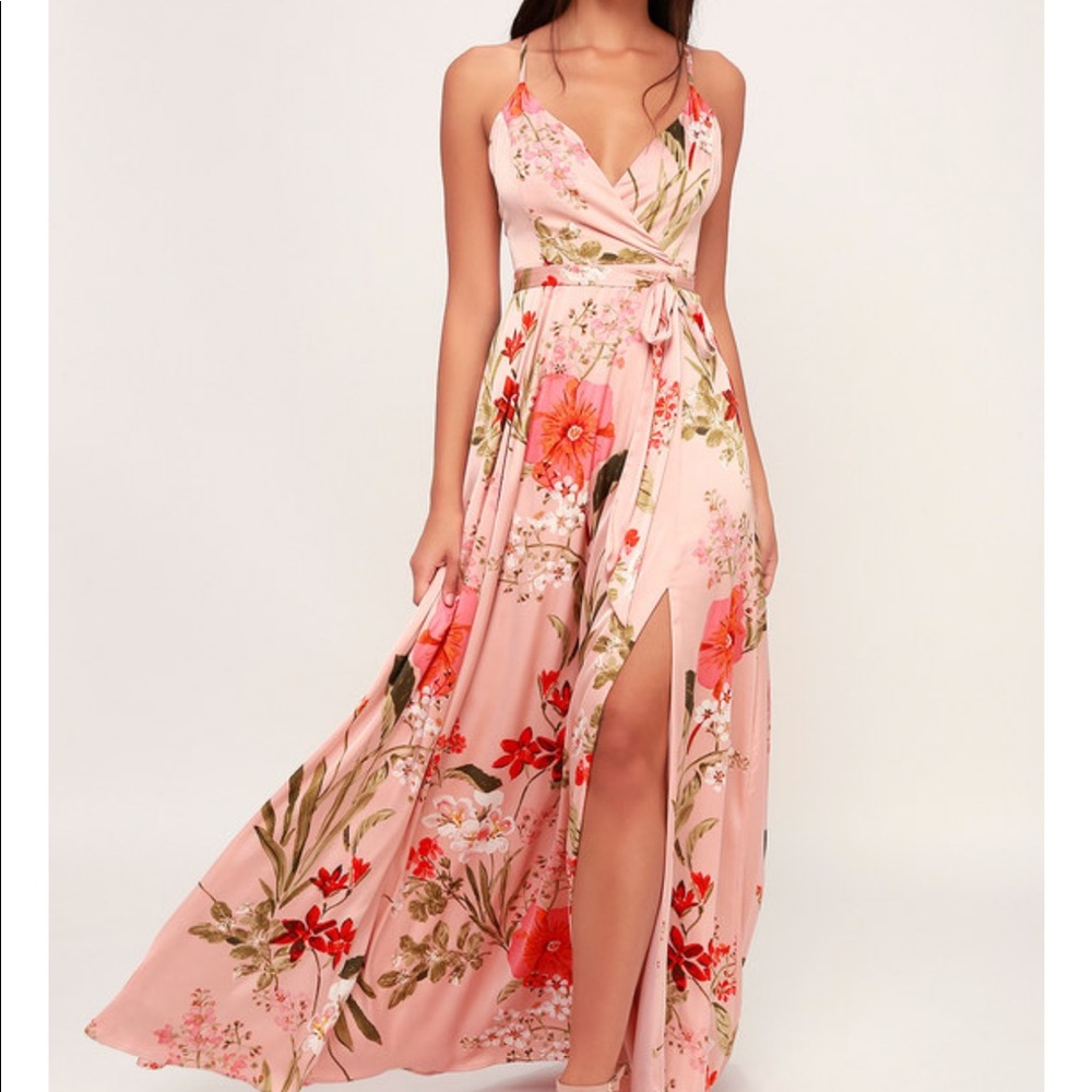 Still the One Blush Pink Floral Print Satin Maxi Dress